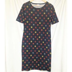 LuLaRoe Size L Black Dress Red Blue Gold Stars Soft Stretch Patriotic Large NWT